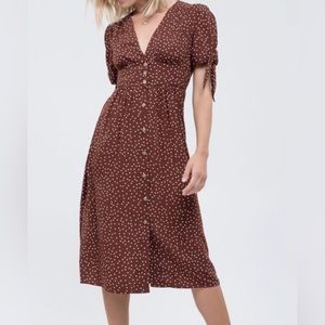 Brown Polka Dot Midi Dress